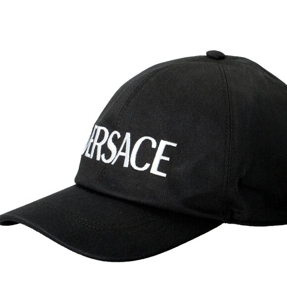 Versace White Logo Embroidery Black Baseball Cap Hat size 58